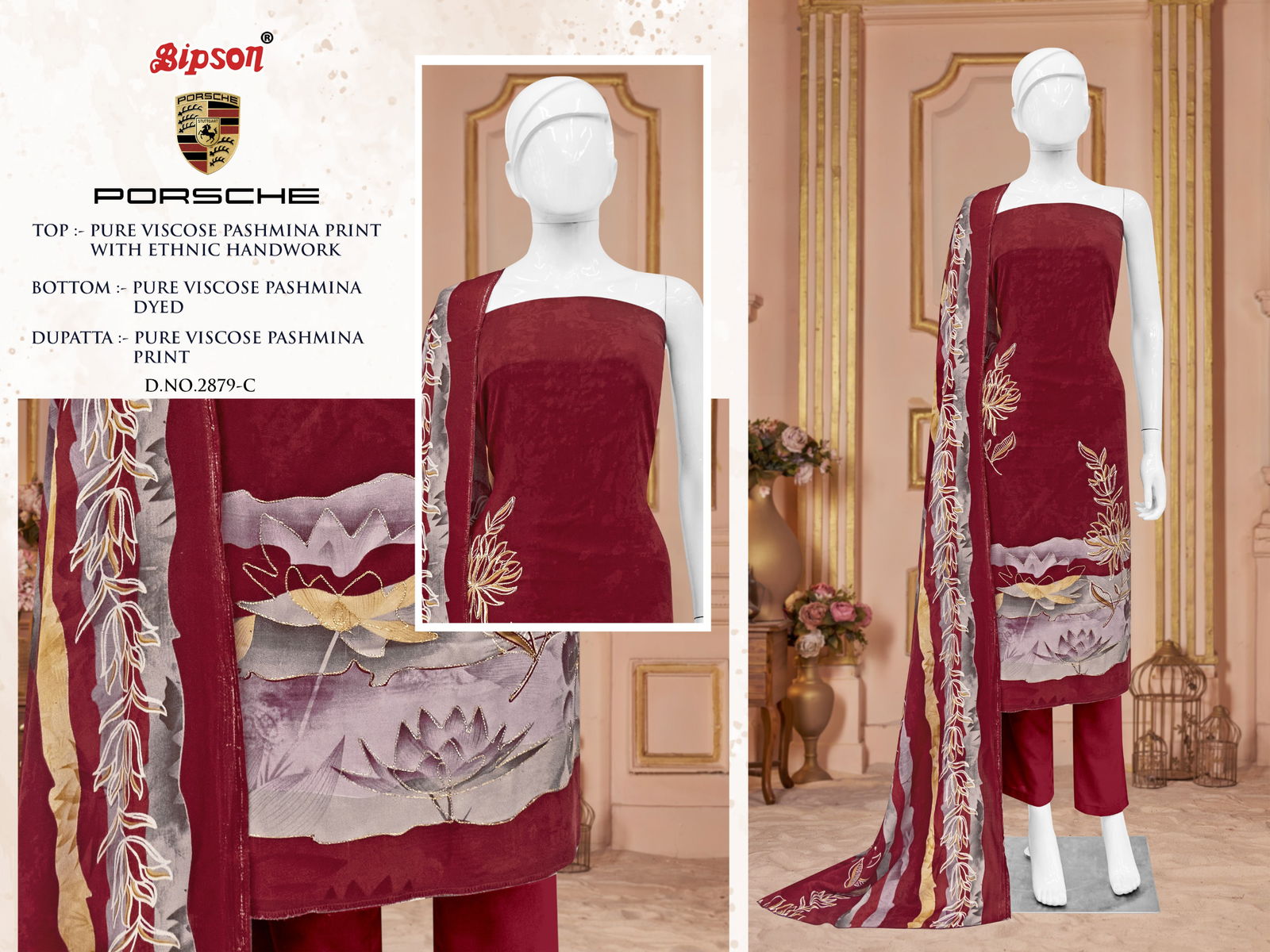 Porsche 2879 By Bipson Viscose Pashmina Dress Material Wholesale Price In Surat